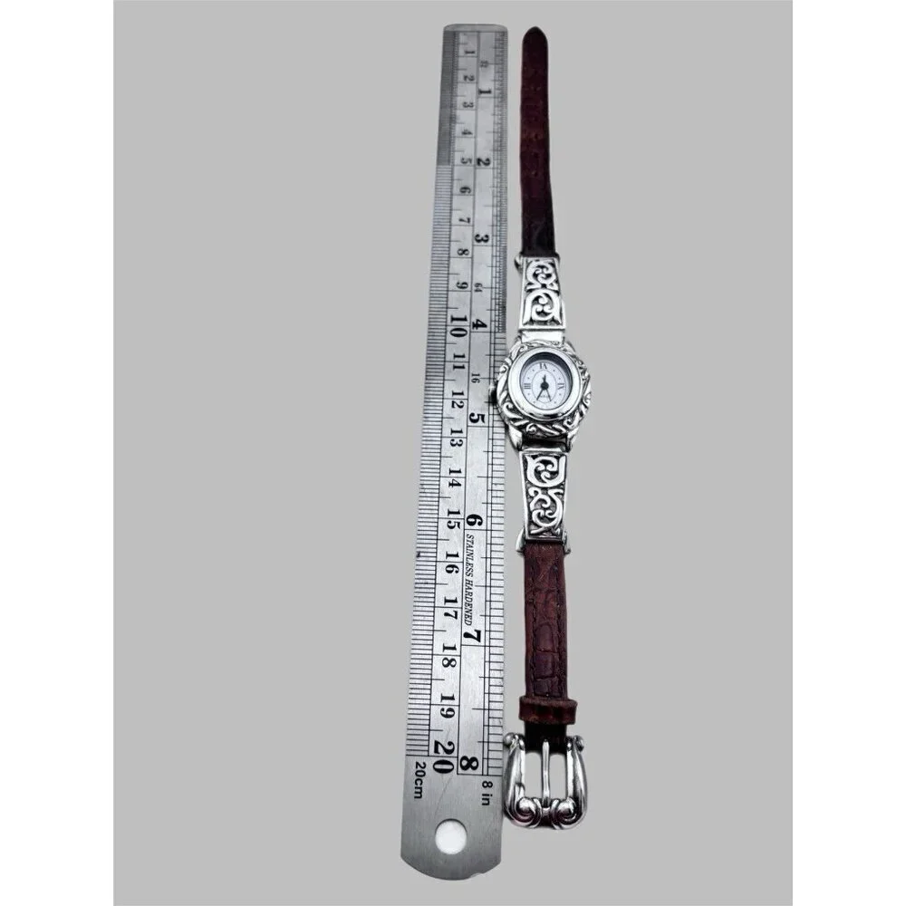 Brighton Santa Barbara Watch Silver tone Brown Leather Band New Battery